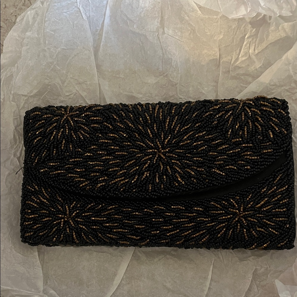 Vintage Charisma Black and Gold Beaded Clutch